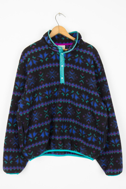 L.L. Bean Black Printed Fleece Pullover