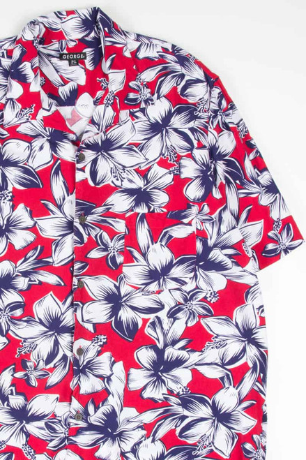 Red Hibiscus Sketch Print Hawaiian Shirt