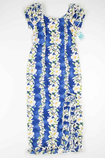 Blue Ruffle Hawaiian Maxi Dress