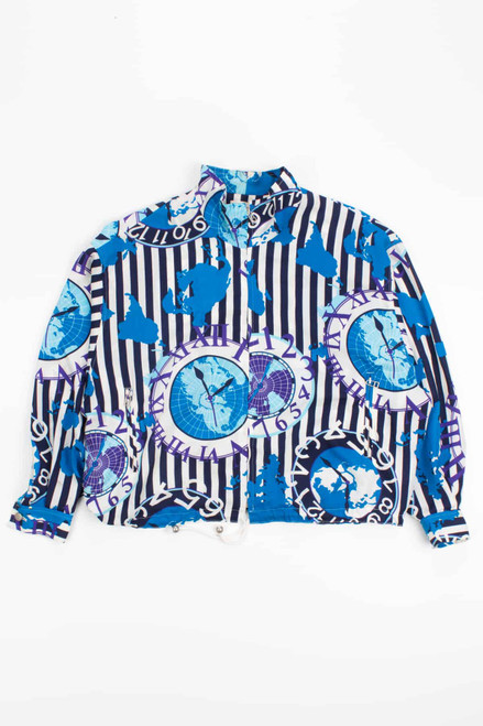 World Clock Striped Vintage Windbreaker