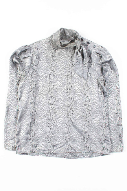 Silver Snakeskin Tie Neck Blouse