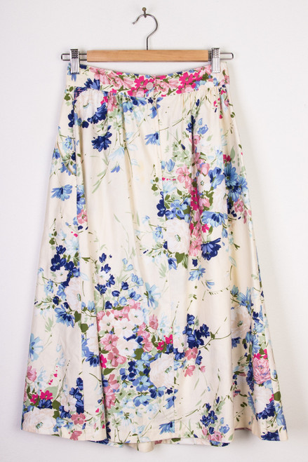 Cream Floral Mid-Length Skirt