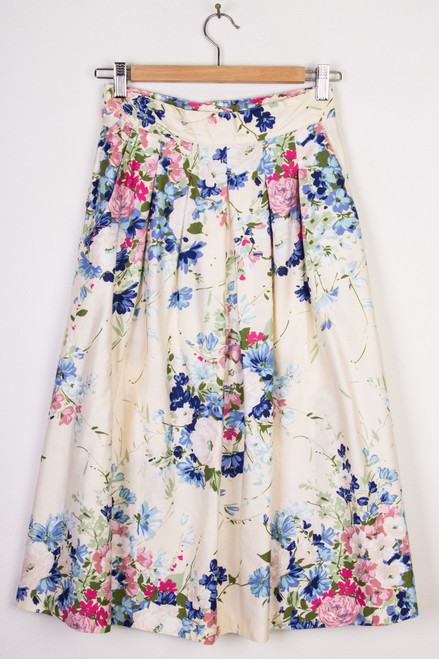 Cream Floral Mid-Length Skirt