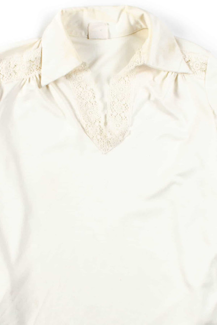 Cream Lace Trimmed V-Neck Top