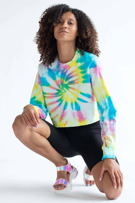 Bright Swirl Rainbow Tie Dye Crop Sweatshirt