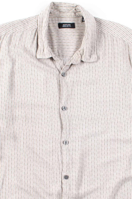 Beige Striped Rayon Button Up Shirt