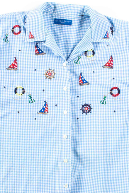 Blue Gingham Nautical Button Up Shirt