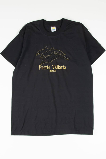 Puerto Vallarta Golden Embroidered Dolphins T-Shirt