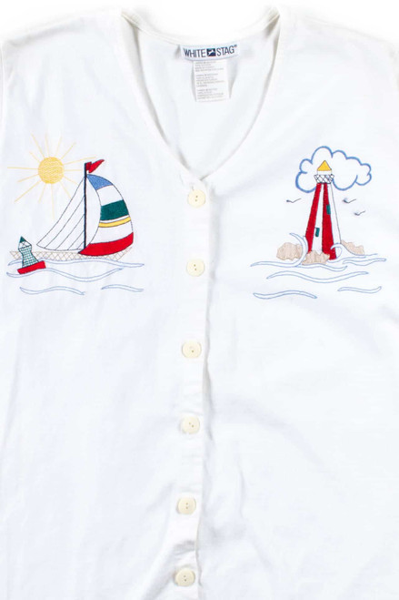 Sailing Embroidered Button Up Tunic