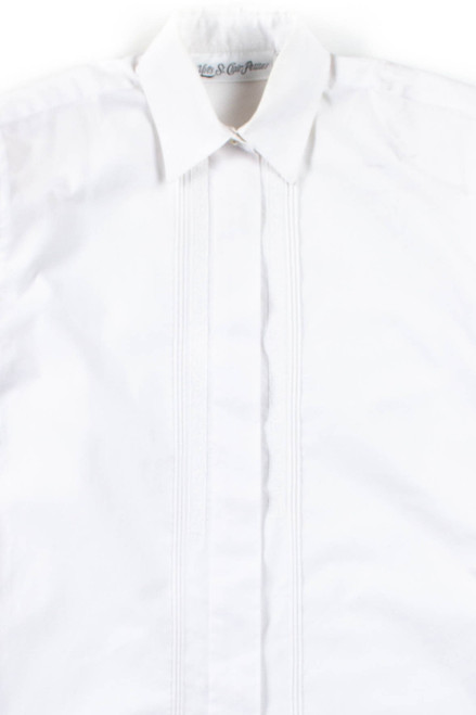 White Floral Pleated Button Up Shirt