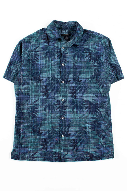 Blue Green Palm Leaves Button Up Shirt