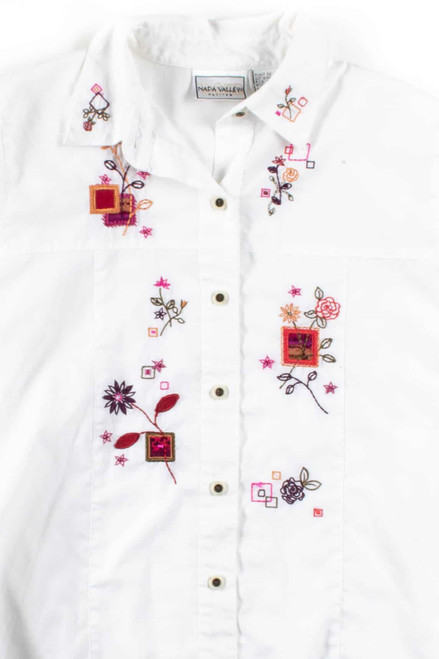 White Floral Squares Button Up Shirt