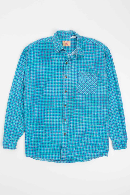 Bright Blue Checkered Vintage Flannel