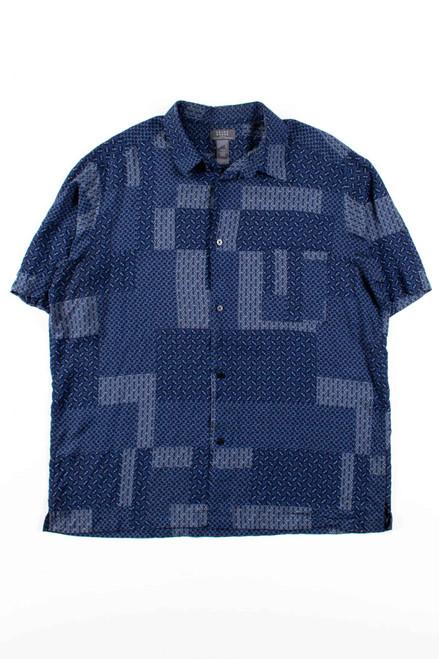 Blue Patterned Squares Button Up Shirt