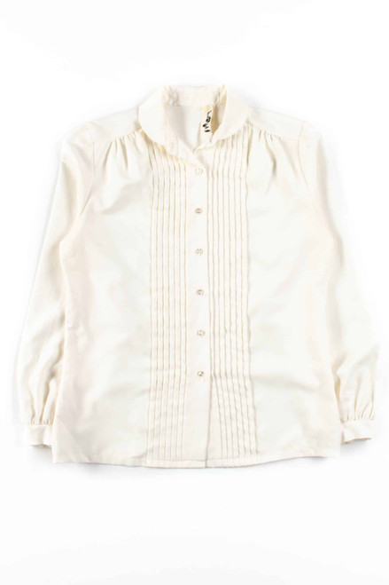 White Pleated Button Up Shirt