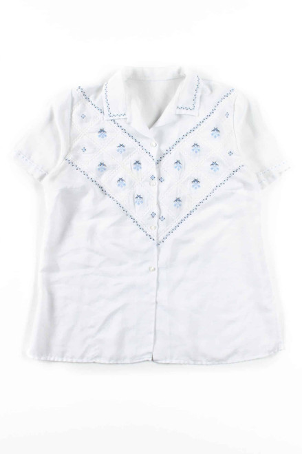 White Embroidered Button Up Top