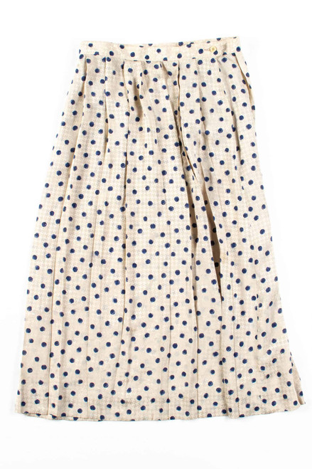 Blue Dotted Pleated Midi Skirt