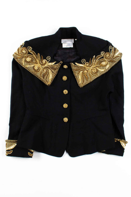 Black & Gold Beaded Button Up Jacket