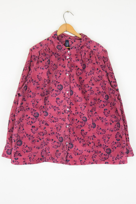Pink Floral Corduroy Button up