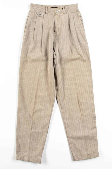 Tan Herringbone Pleated Pants (sz. 6) - Ragstock.com