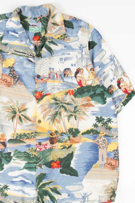 Vintage Tourist Print Hawaiian Shirt