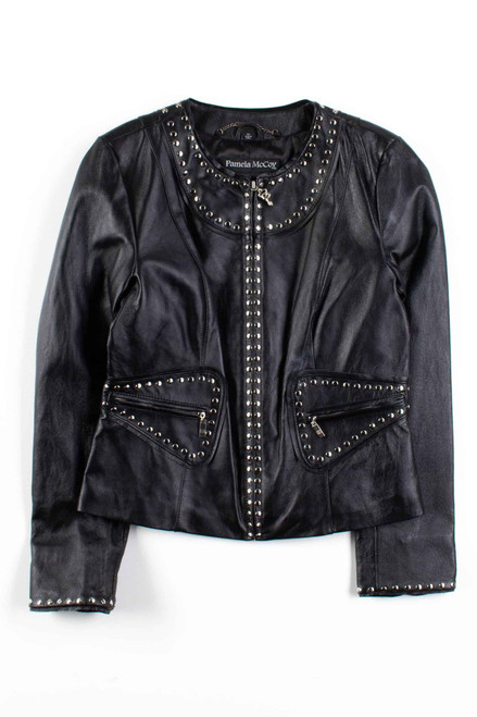 Black Studded Snake Zipper Leather Jacket