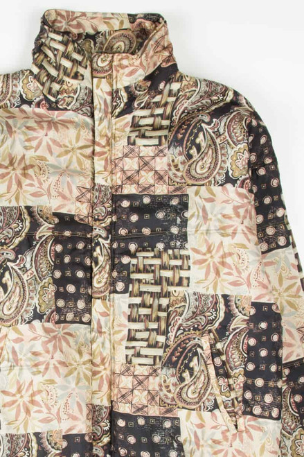 Silk Leaf Pattern Puff 90s Jacket 18541