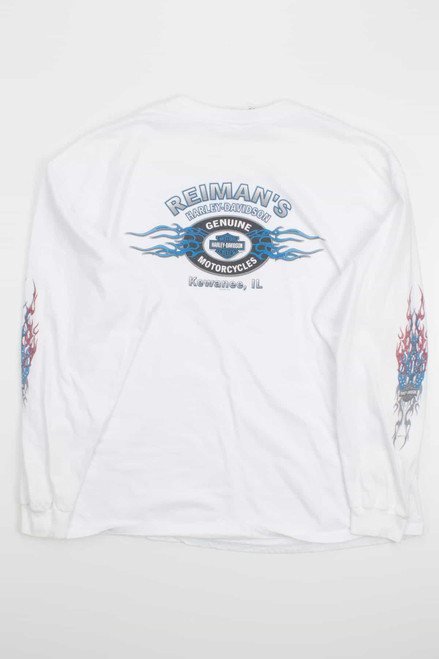 Red & Blue Flames Long Sleeve Harley Tee