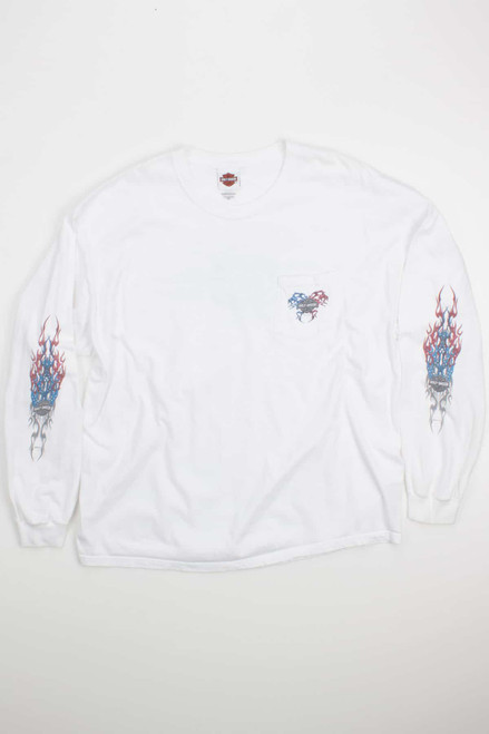 Red & Blue Flames Long Sleeve Harley Tee