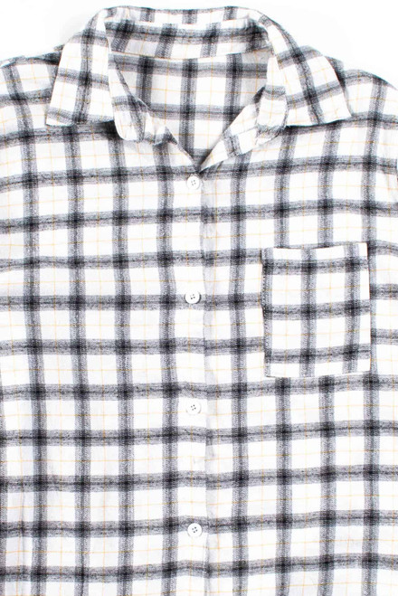 Black & White Plaid 3/4 Sleeve Button Up Shirt