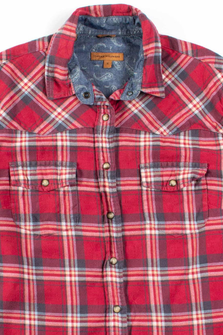 Red Plaid Snap Button Up Shirt