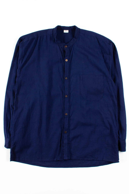 Navy Pleated Button Up Shirt