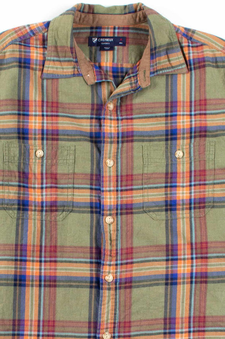 Green & Orange Plaid Button Up Shirt