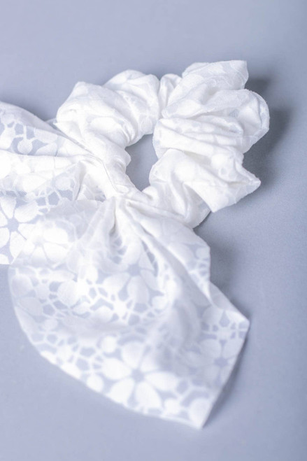 White Floral Bow Scrunchie