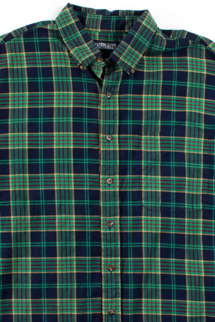 Green Plaid Lands' End Button Up Shirt