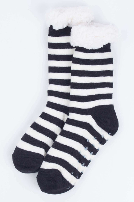 Black Striped Sherpa Lined Socks