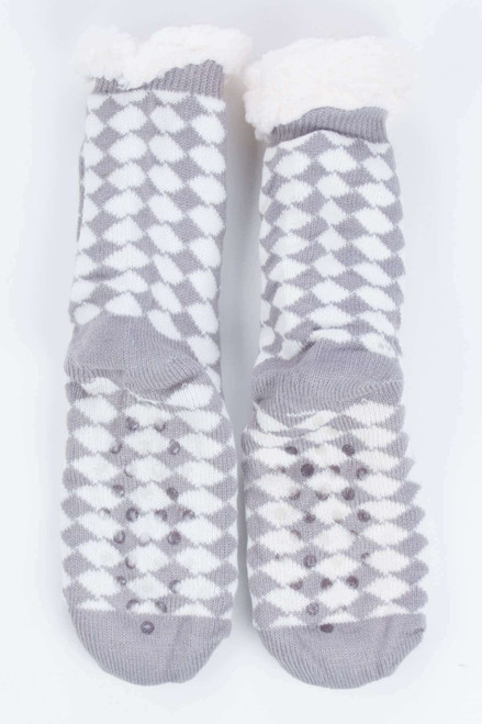 Grey Checkered Sherpa Lined Socks