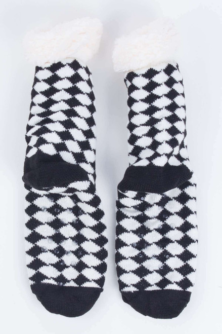 Black Checkered Sherpa Lined Socks