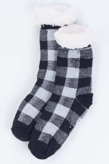 Black Plaid Sherpa Lined Socks