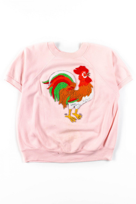 Pink Rooster Short Sleeve Sweatshirt