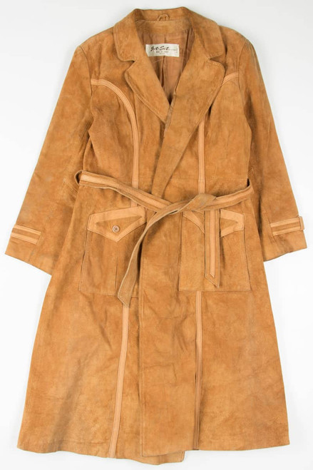 Vintage Tan Suede Leather Trench Coat
