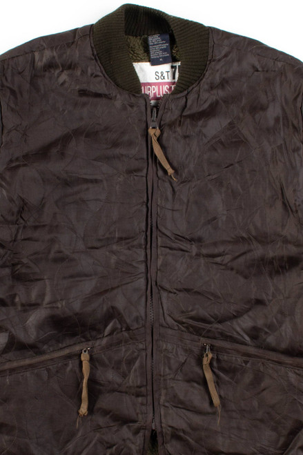 Olive Brown Sherpa Lined Quilted Jacket