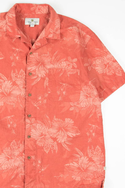 Red Hibiscus Linen Blend Hawaiian Shirt 1841