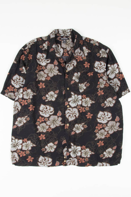 Black 90s Hibiscus Print Hawaiian Shirt 1806