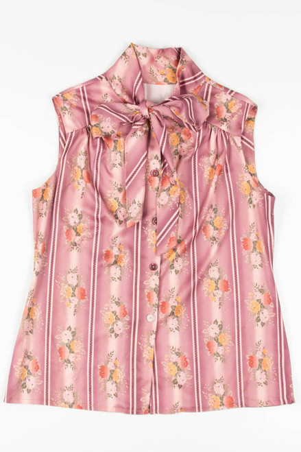 Floral Striped Pussy Bow Blouse
