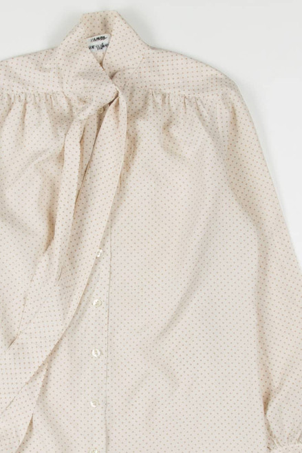 Tan Polka Dot Pussy Bow Blouse