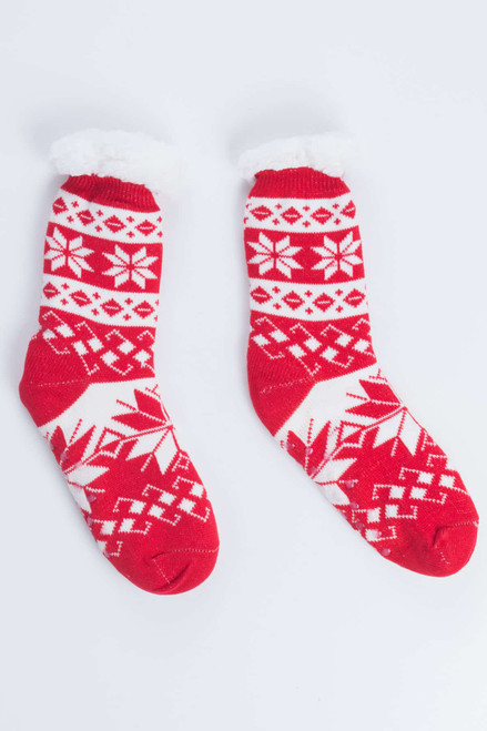 Red Fair Isle Sherpa Lined Socks