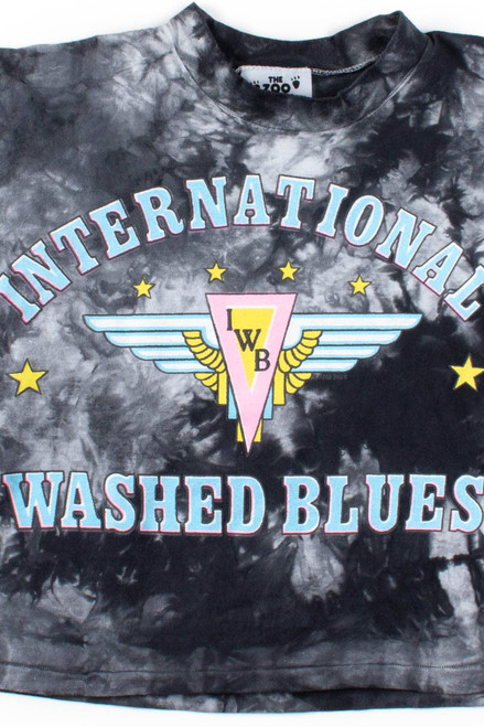 International Washed Blues Tie Dye Cropped T-Shirt (1988, Single Stitch)