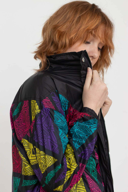 Black 90s Triangle Print Windbreaker