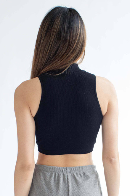 Black Seamless Mock Neck Crop Top 1